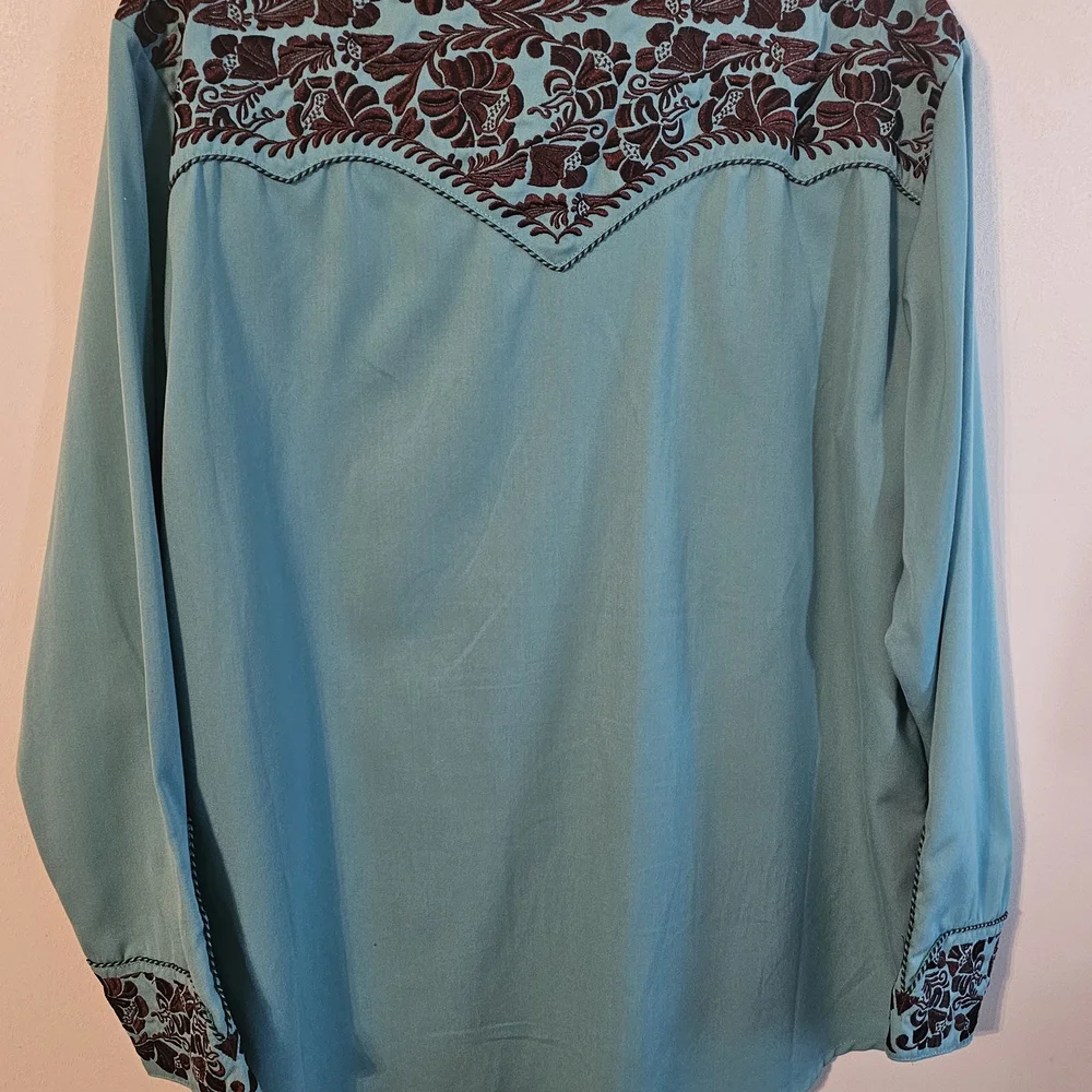 Mens Scully Blue L-Sleeve Floral Tooled Wester Shirt Size XL Style 634 - Picture 5 of 11